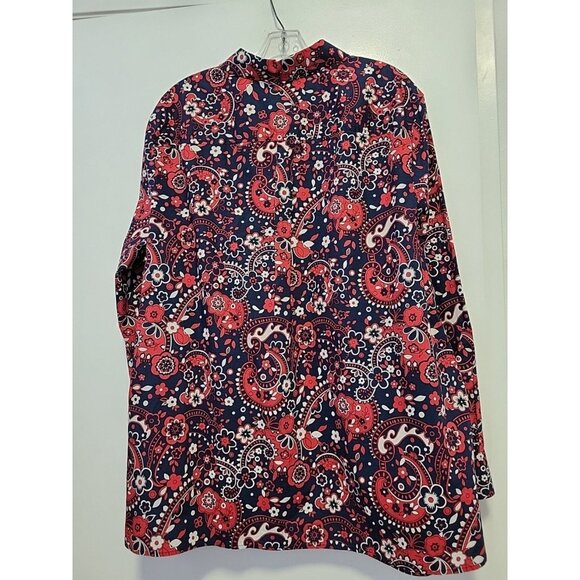 Talbots Plus Classic Cotton Shirt Navy Blue Red Picnic Paisley Floral 3X - Picture 5 of 6